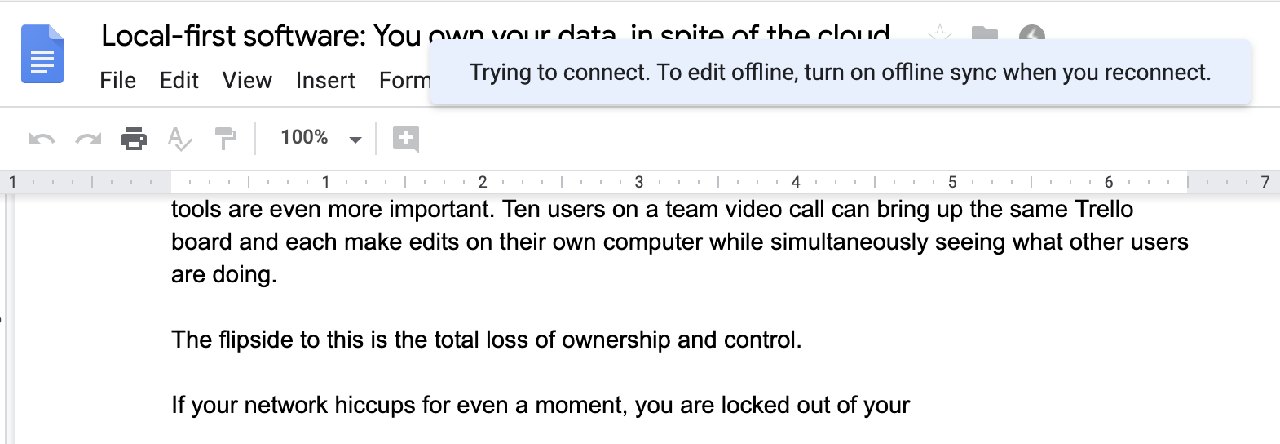 Offline indicator in Google Docs