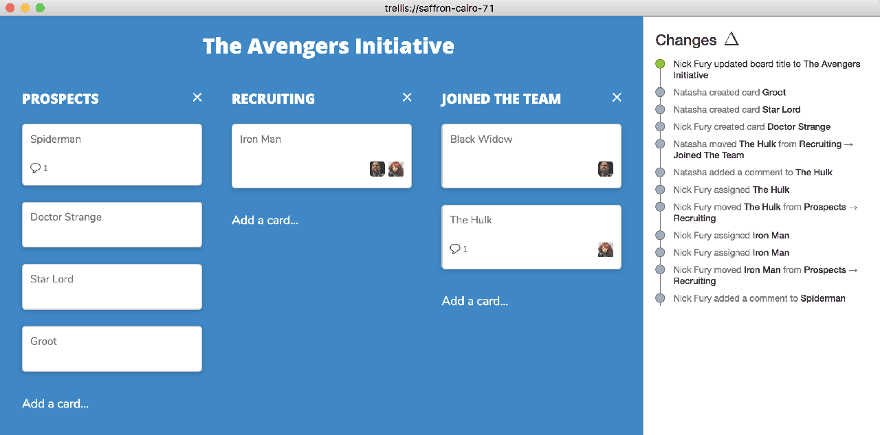 Screenshot of Trellis, a clone of Trello