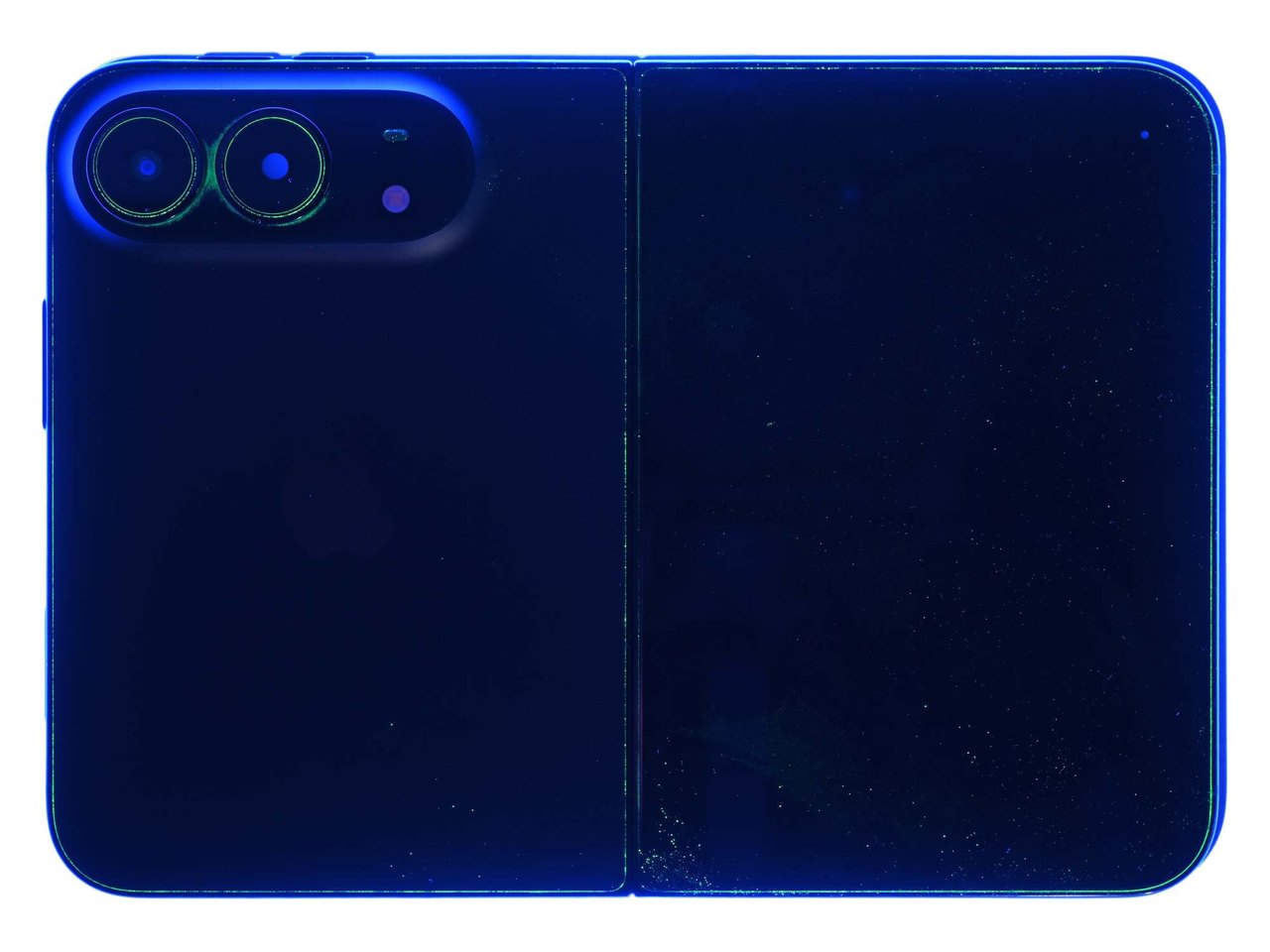 Dust glowing around the iPhone Duo's camera assembly