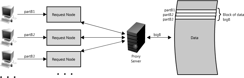 Figure 1.15: Using a proxy to collapse requests for data that is spatially close together