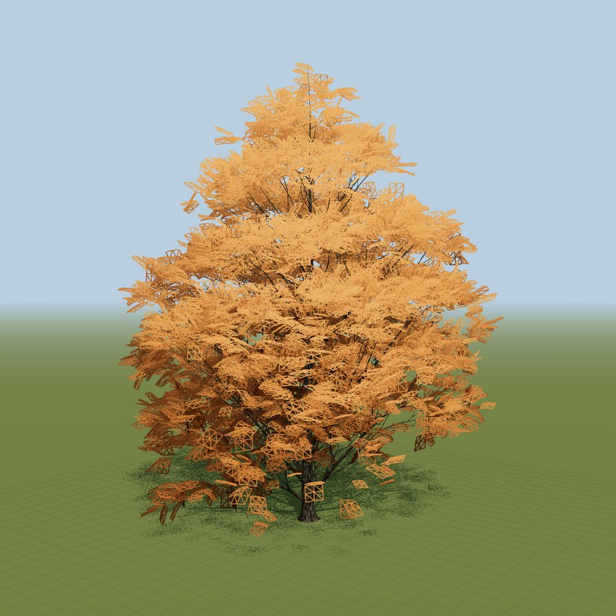 Foliage card geometry shown in wireframe